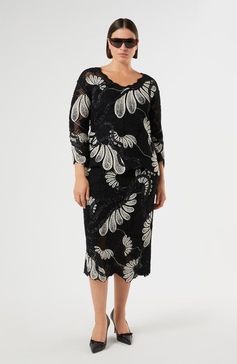 Marina Rinaldi Campale Knit Midi Skirt, Alternate, color, Ivory/Black