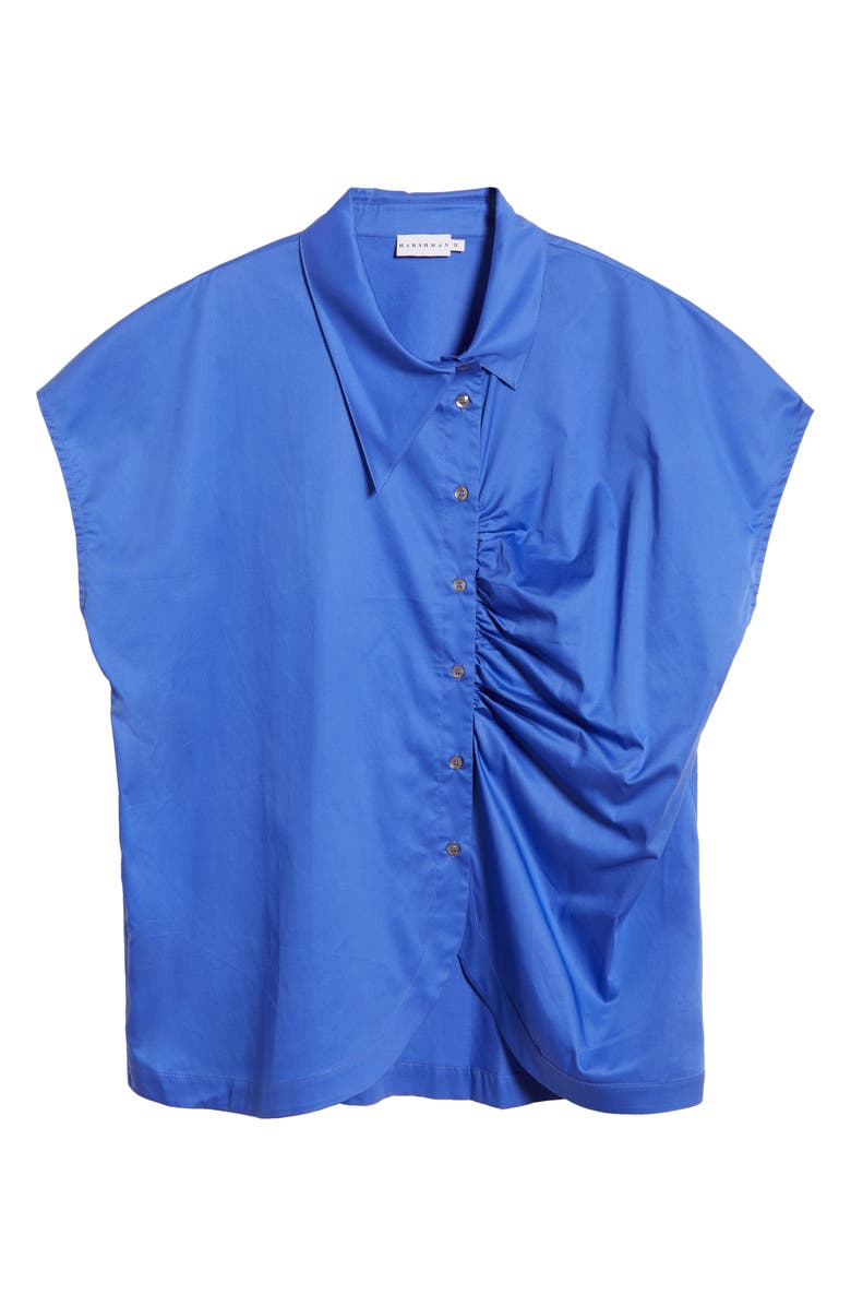 HARSHMAN Lily Asymmetric Ruched Button-Up Shirt, Alternate, color, Royal Blue