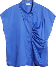 HARSHMAN Lily Asymmetric Ruched Button-Up Shirt
