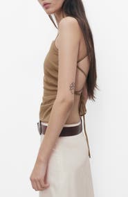 MANGO Crossback Cotton & Linen Top