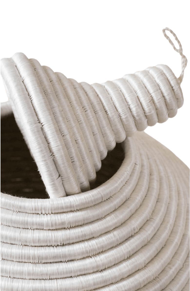 indego africa White Sisal Round Lidded Basket, Alternate, color, White