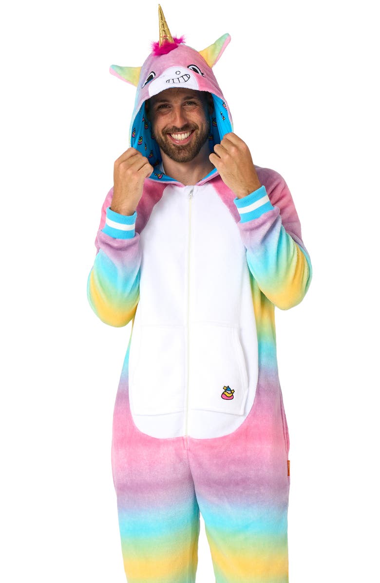 OppoSuits Unicorn Hooded Fleece Costume Jumpsuit, Alternate, color, Pink/ White Multi