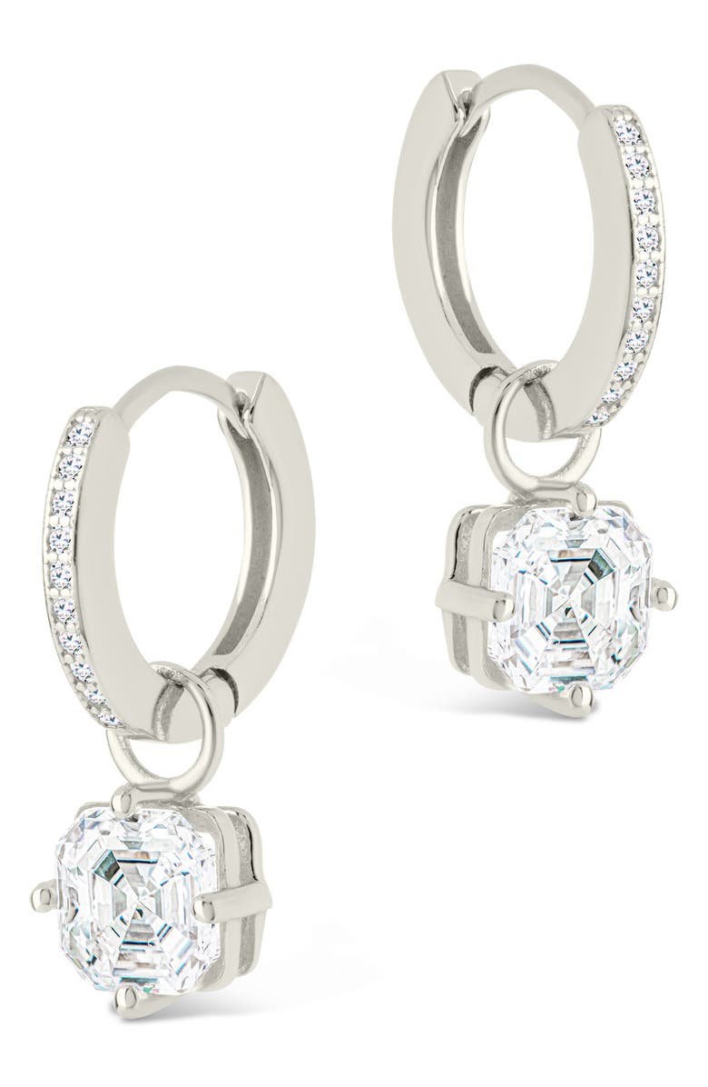 Sterling Forever Augusta Asscher Cubic Zirconia Drop Hoop Earrings, Alternate, color, Silver