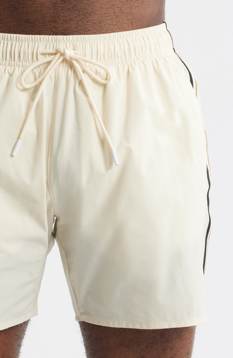 BOSS Side Stripe Stretch Swim Trunks, Alternate, color, Open White