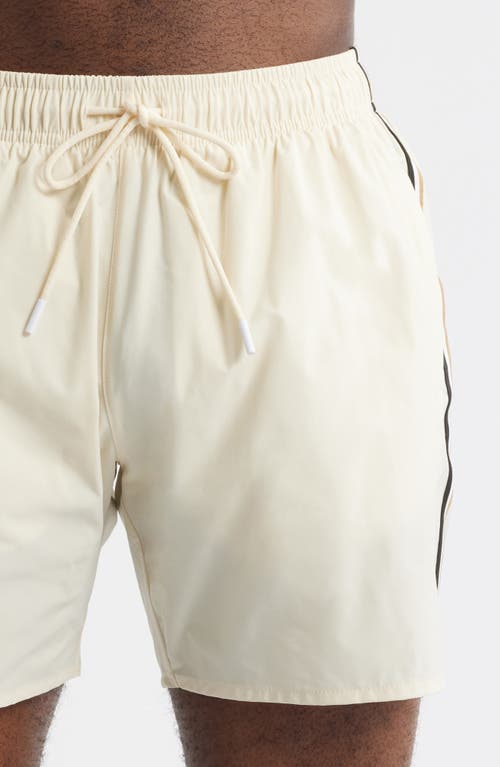 Hugo Boss Boss Side Stripe Stretch Swim Trunks In Neutral