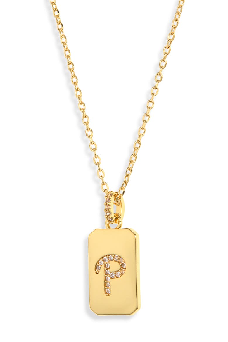 Pav9 Initial Tag Necklace, Alternate, color, P- CLEAR- GOLD