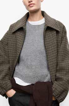 MANGO Houndstooth Check Wool Blend Jacket