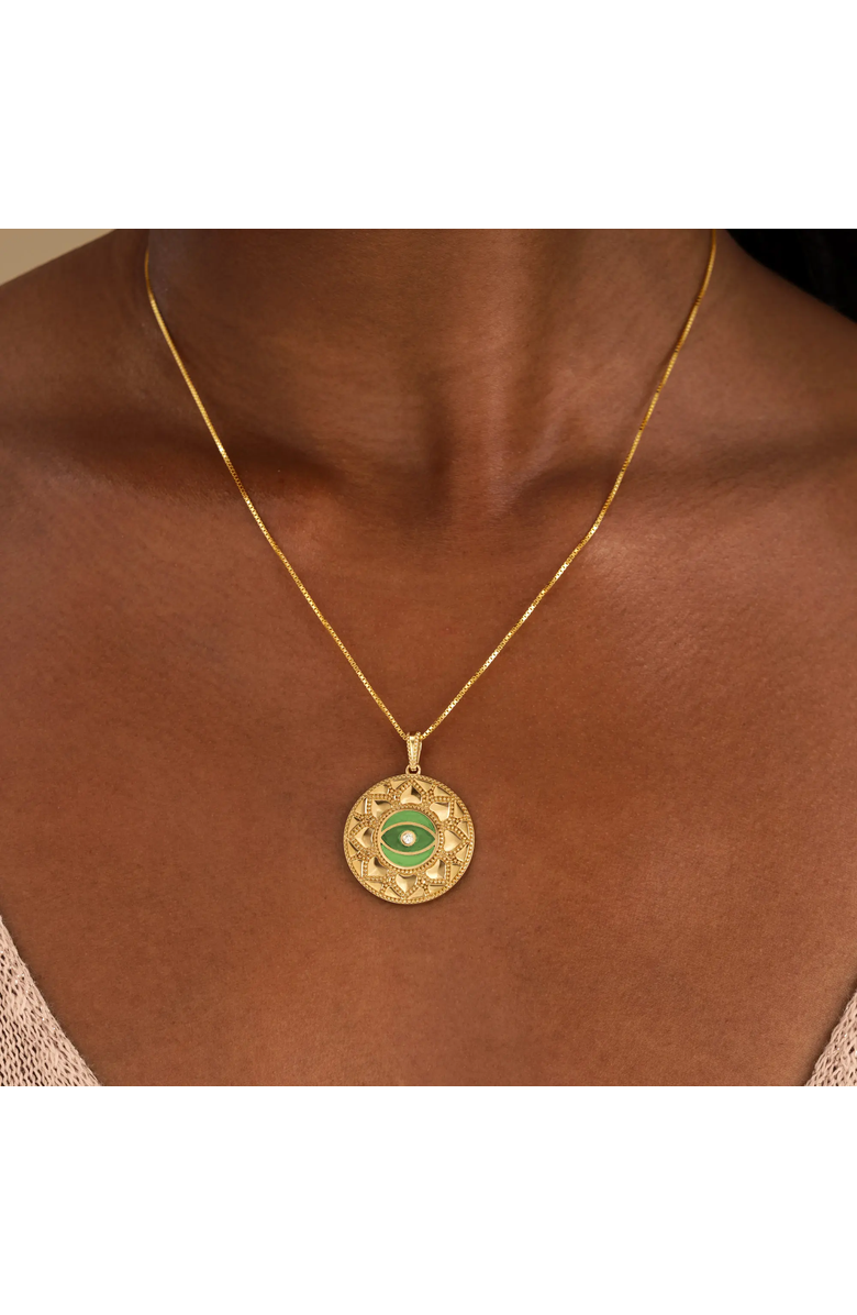 Karma and Luck Guardian Balance Jade Evil Eye Mandala Necklace, Alternate, color, Gold/Green