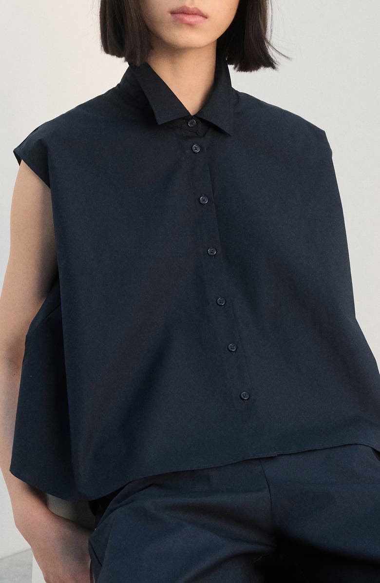 MANGO Sleeveless Cotton Button-Up Shirt, Main, color, Navy