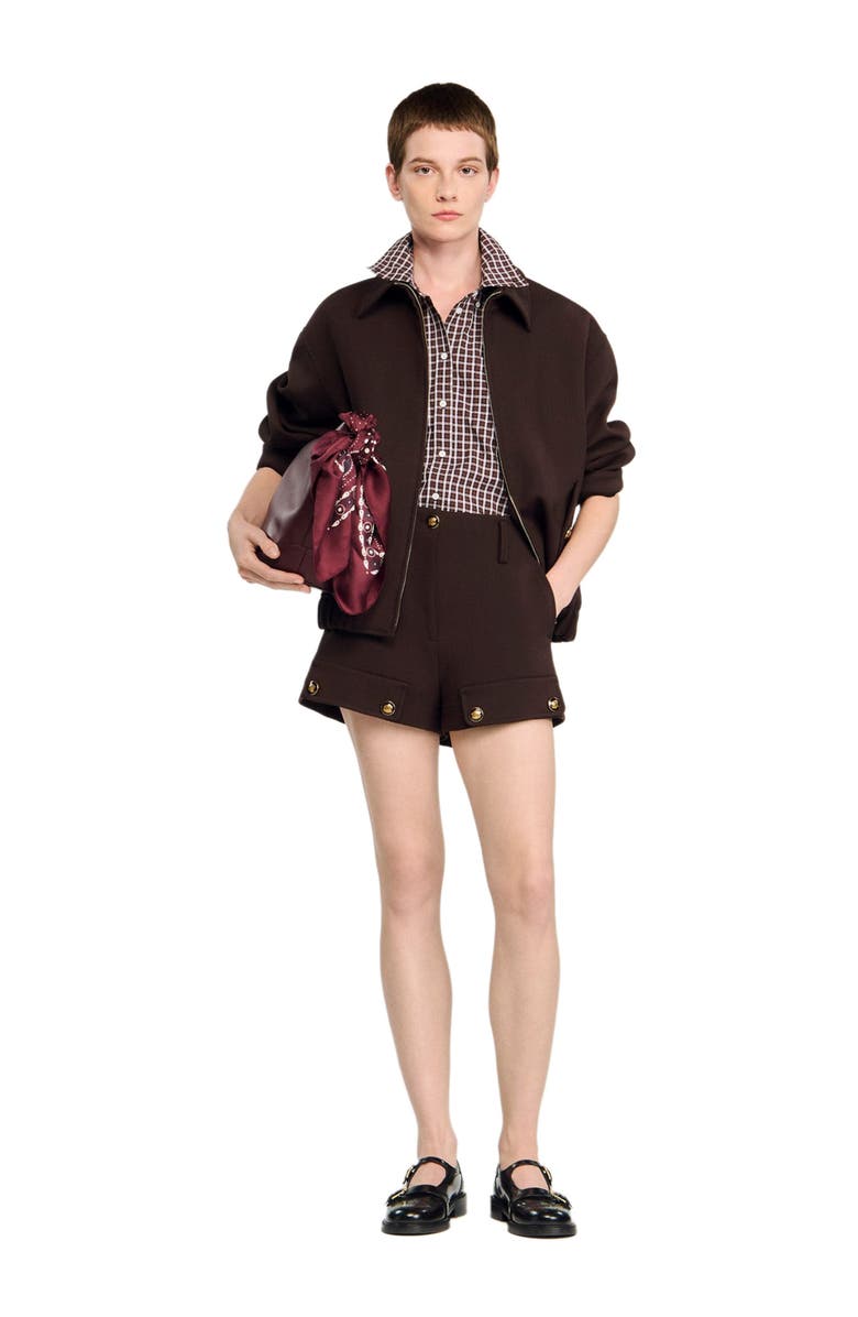 SANDRO Buttoned carpenter shorts, Alternate, color, Brown