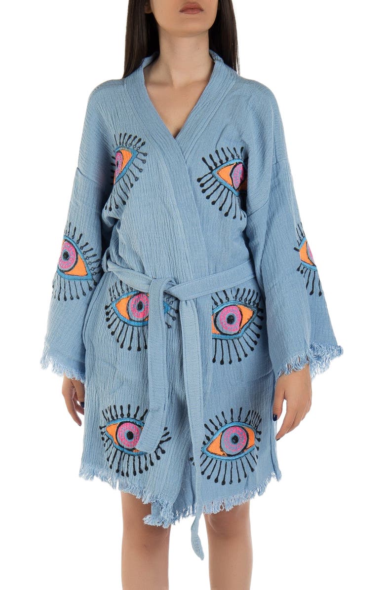 Forever & Always Shoes Cordelia Evil Eye Handmade Short Cotton Robe Cover-Up, Alternate, color, 