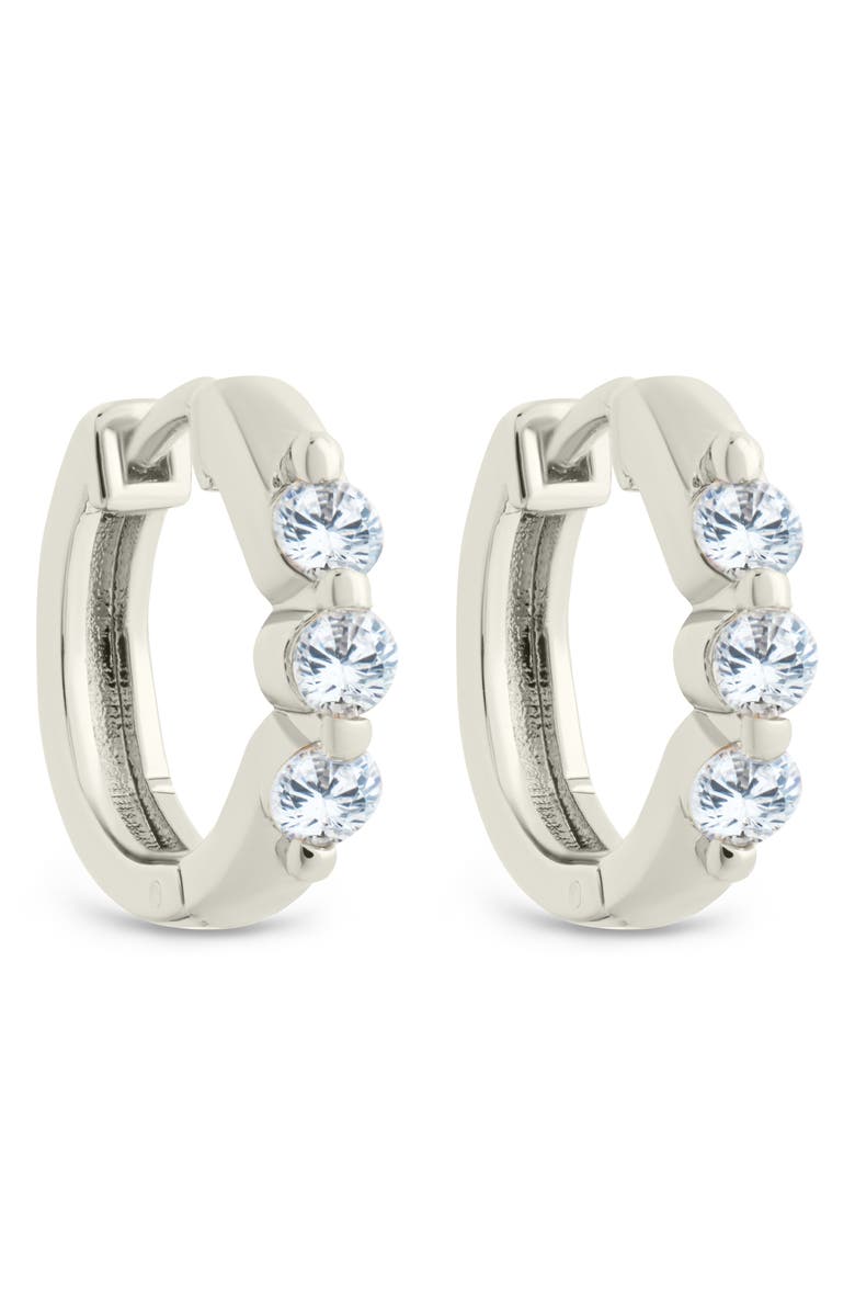 Sterling Forever Normani Cubic Zirconia Polished Huggie Hoop Earrings, Alternate, color, Silver