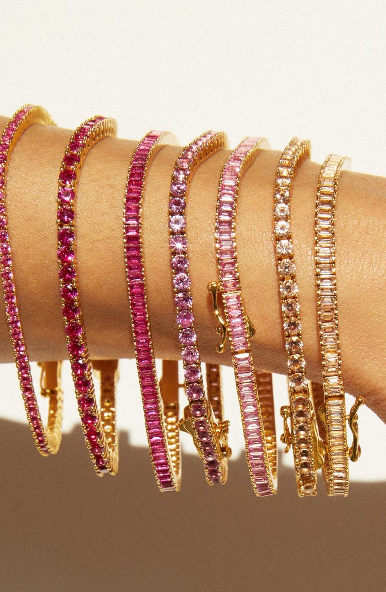 Aurate New York Lab Grown Pink Sapphire Tennis Bracelet, Alternate, color, Yellow Gold Vermeil