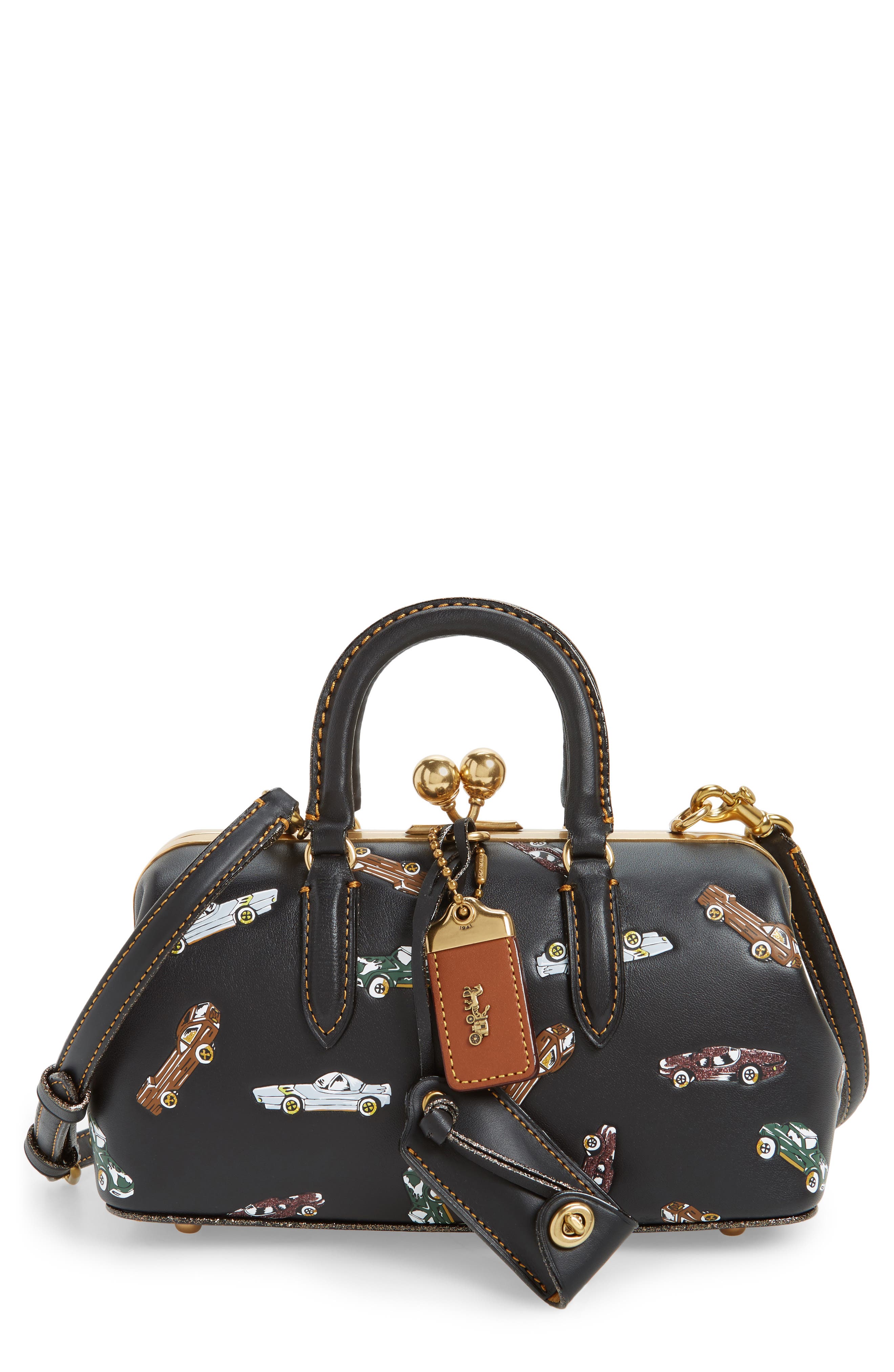 COACH 1941 Rexy Leather Kisslock Satchel, Main, color, 