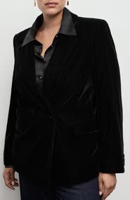 MANGO Double Breasted Velvet Blazer