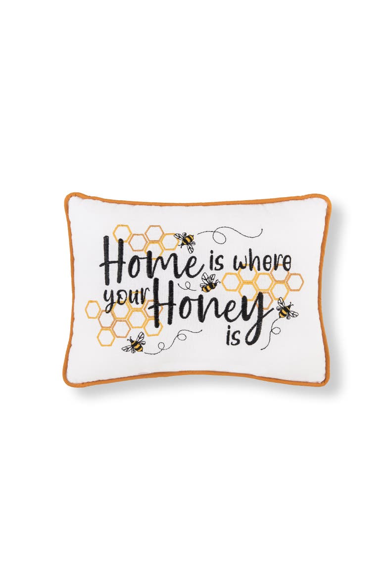 Home Is Where Your Honey Is Embroidered Throw Pillow, 9" x 12", Main, color, White