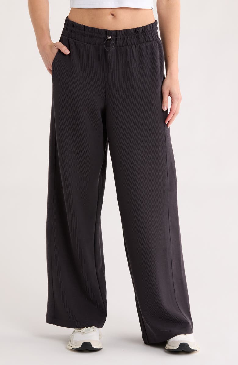 DKNY Highline High Waist Ribbed Pull-On Pants, Main, color, Black