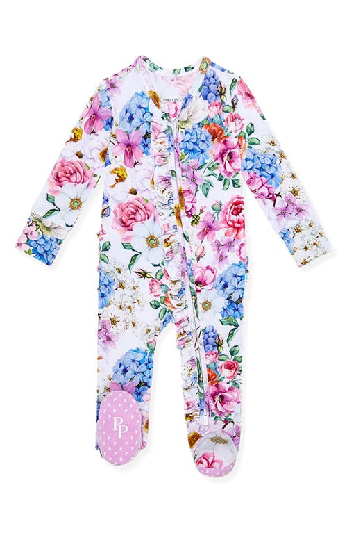 Posh Peanut Cynthia Floral Ruffle Fitted Footie Pajamas in White  product