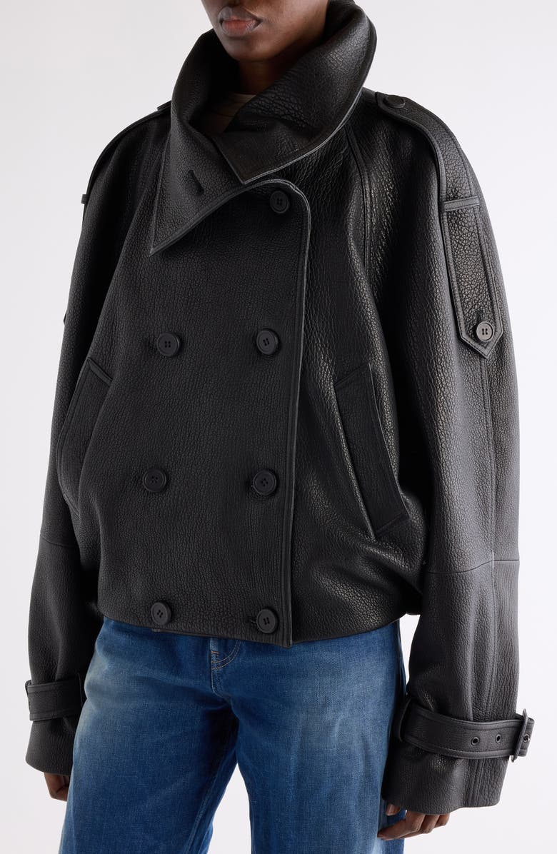 Acne Studios Laris Leather Crop Trench Coat, Alternate, color, 