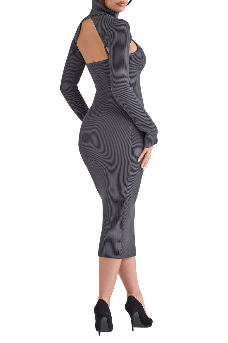 Meliora Long Sleeve Ribbed Body-Con Dress with Bolero, Alternate, color, CHARCOAL