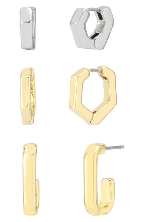 Allsaints Set Of 3 Two-tone Geometric Huggie Hoop Earrings