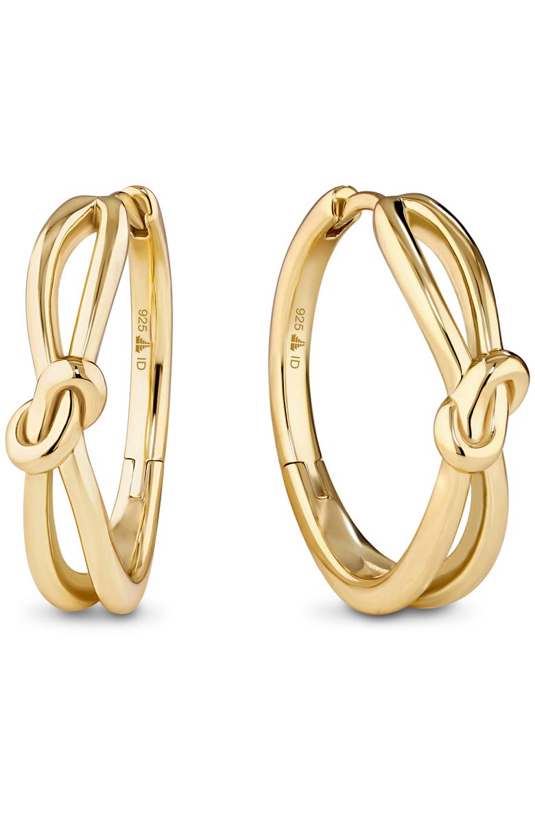 DEVATA Love Knot Hoop Earrings in Gold Plated Sterling Silver, 23mm, Main, color, Yellow Gold