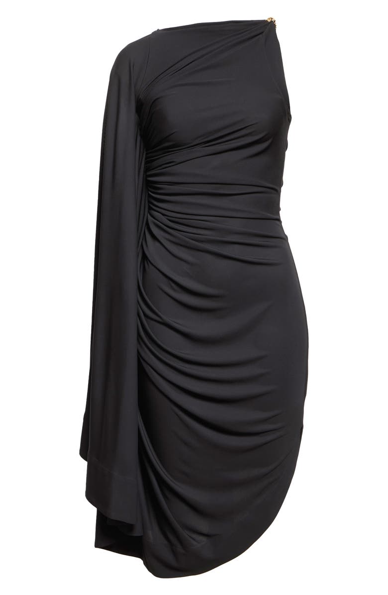 Bottega Veneta Asymmetric Ruched Jersey Dress, Alternate, color, 1000 Black