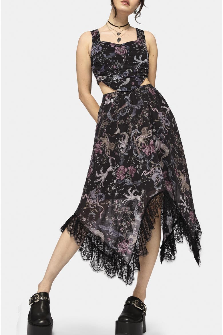 Merunicorn Enchanted Forest Midi Skirt, Alternate, color, Black