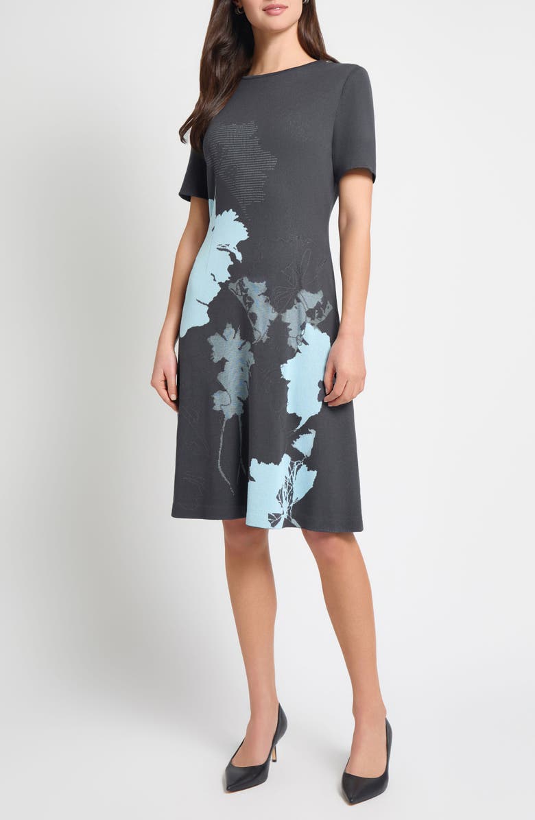 Ming Wang Abstract Floral A-Line Dress, Main, color, Dawn/ Granite