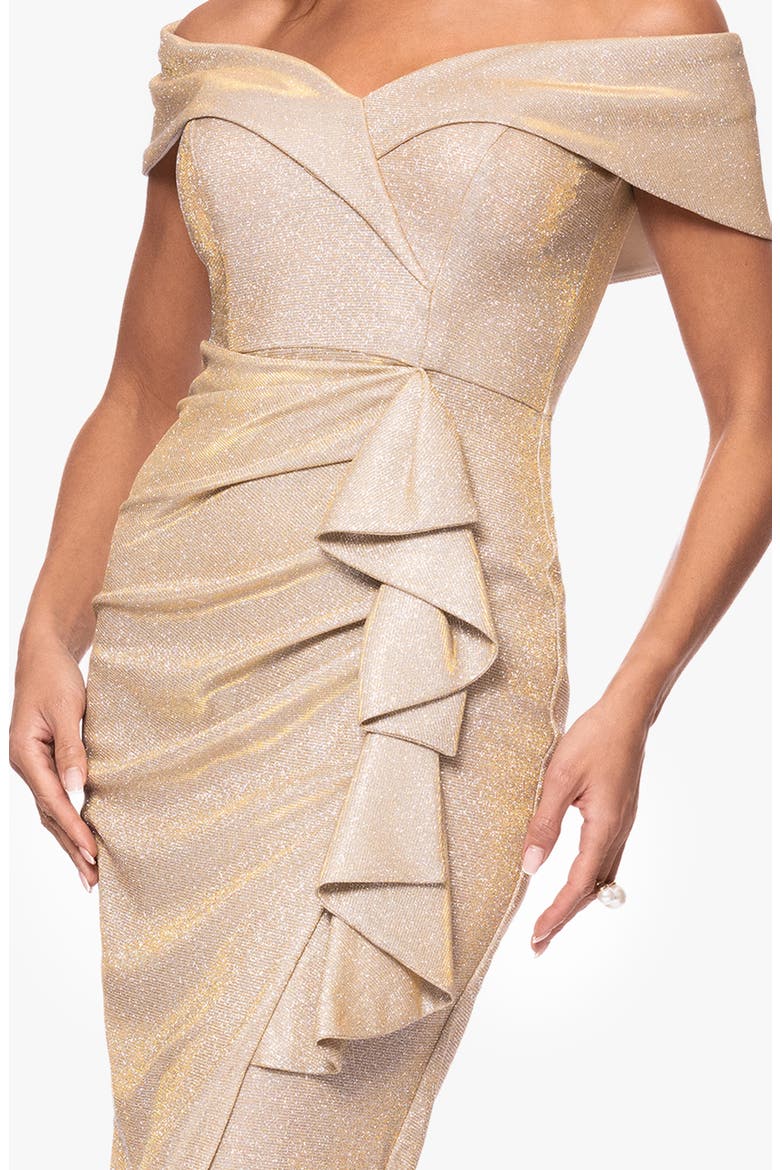 Metallic Ruffle Detail Off the Shoulder Cocktail Dress, Alternate, color, GOLD/ SILVER