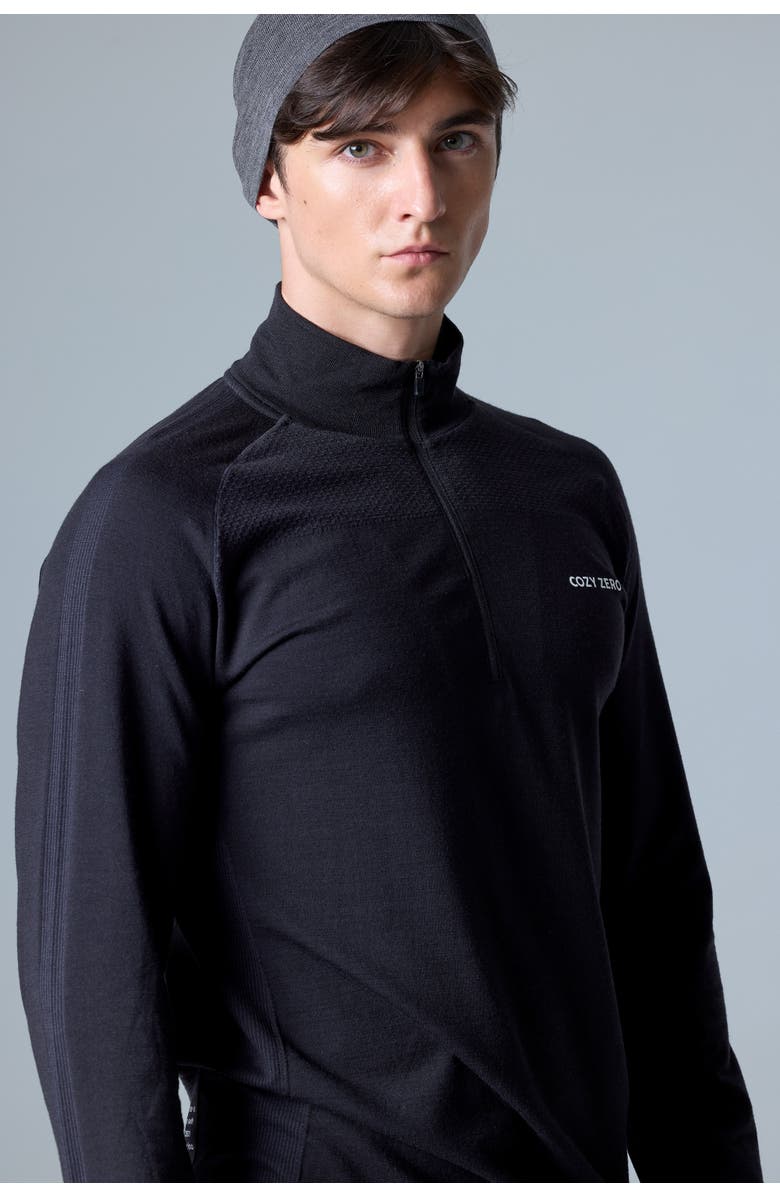 COZY ZERO Tech Merino Classic Fit Half Zip Long Sleeve Base Layer, Main, color, Black