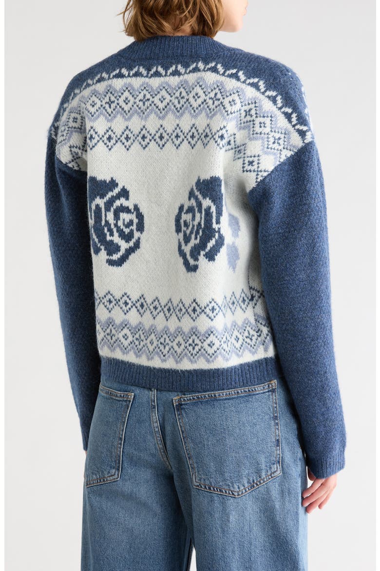 Fair Isle Bomber Cardigan, Alternate, color, BLUE INDIGO