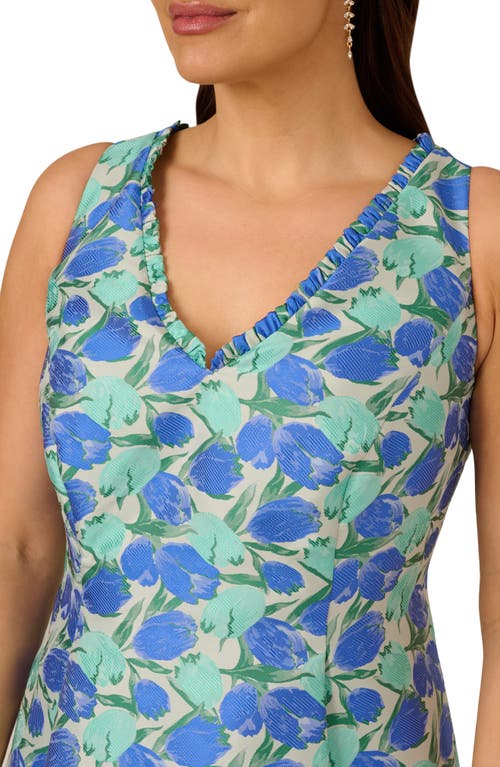 Shop Adrianna Papell Floral Jacquard Fit & Flare Dress In Blue/green Multi