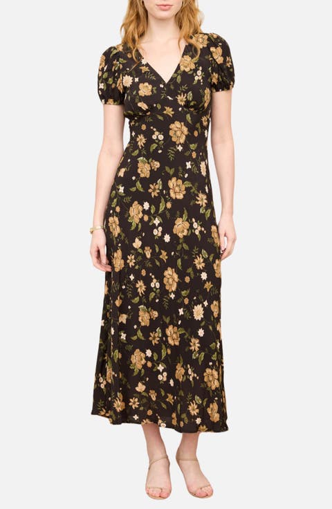 Floral Puff Sleeve Midi Dress