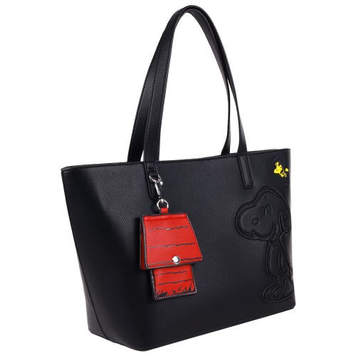 Daniele Nicole Peanuts Snoopy Minimal Tote Bag With Doghouse Cardholder In Black