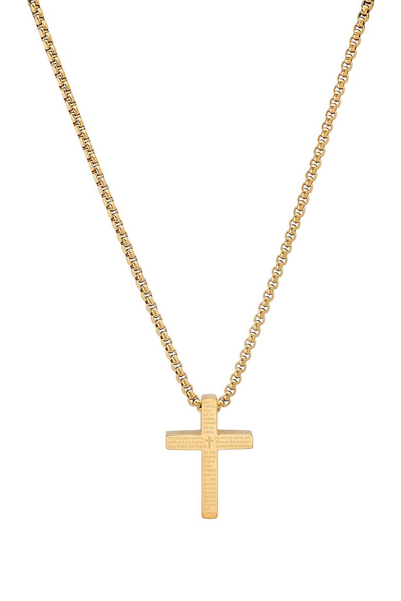 Men's Lord's Prayer Cross Pendant Necklace, Main, color, GOLD