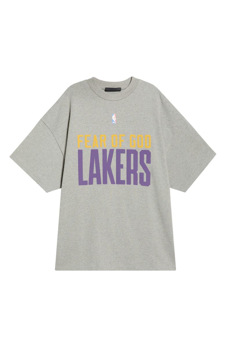 Fear of God Essentials x NBA Lakers Classic Fit Graphic T-Shirt, Alternate, color, Concrete Heather