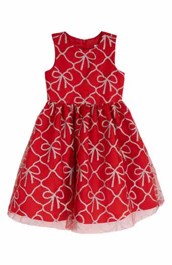 Kids' Bow Print Glitter Mesh Dress