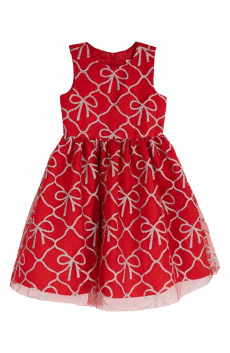 Kids' Bow Print Glitter Mesh Dress