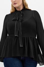 City Chic Kara Studded Pussybow Sheer Top