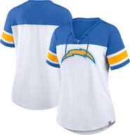 FANATICS Women's Fanatics White/Powder Blue Los Angeles Chargers Athena Rhinestone Lace-Up V-Neck T-Shirt