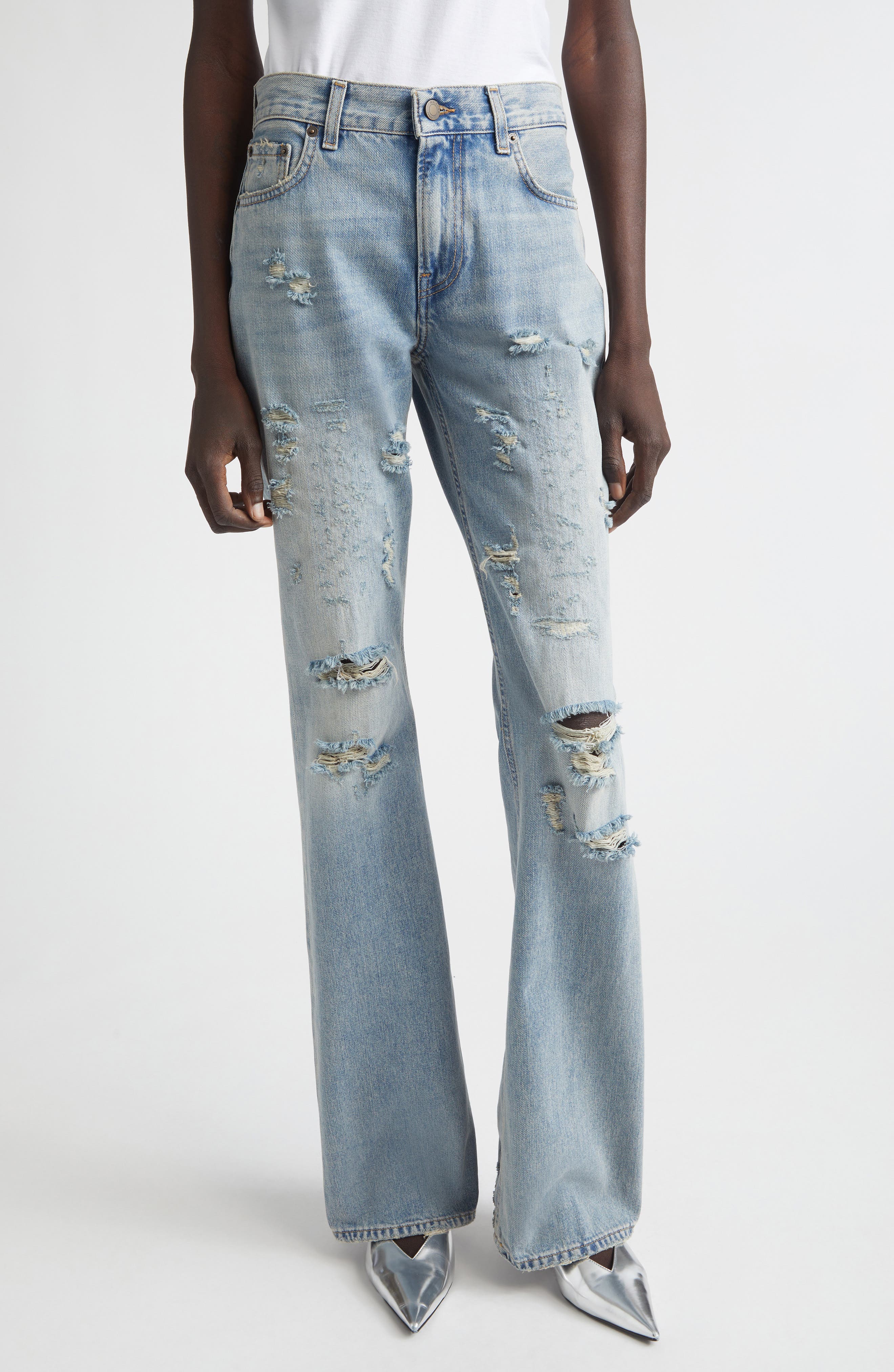 Flora Distressed High Waist Flared Jeans
