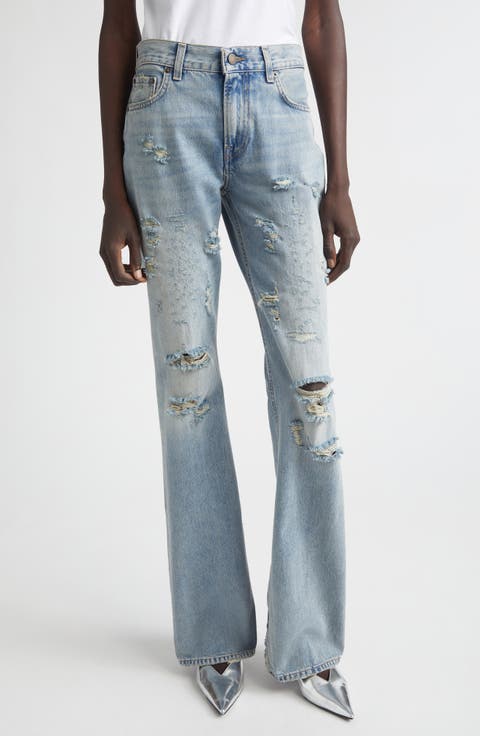 Flora Distressed High Waist Flared Jeans (Broken Celestial)