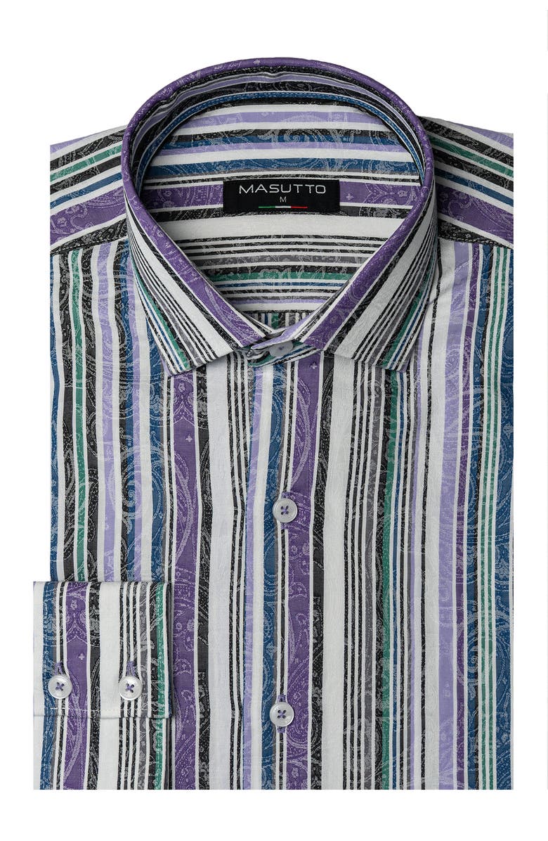 MASUTTO Adriano Jacquard Button-Up Shirt, Main, color, Purple