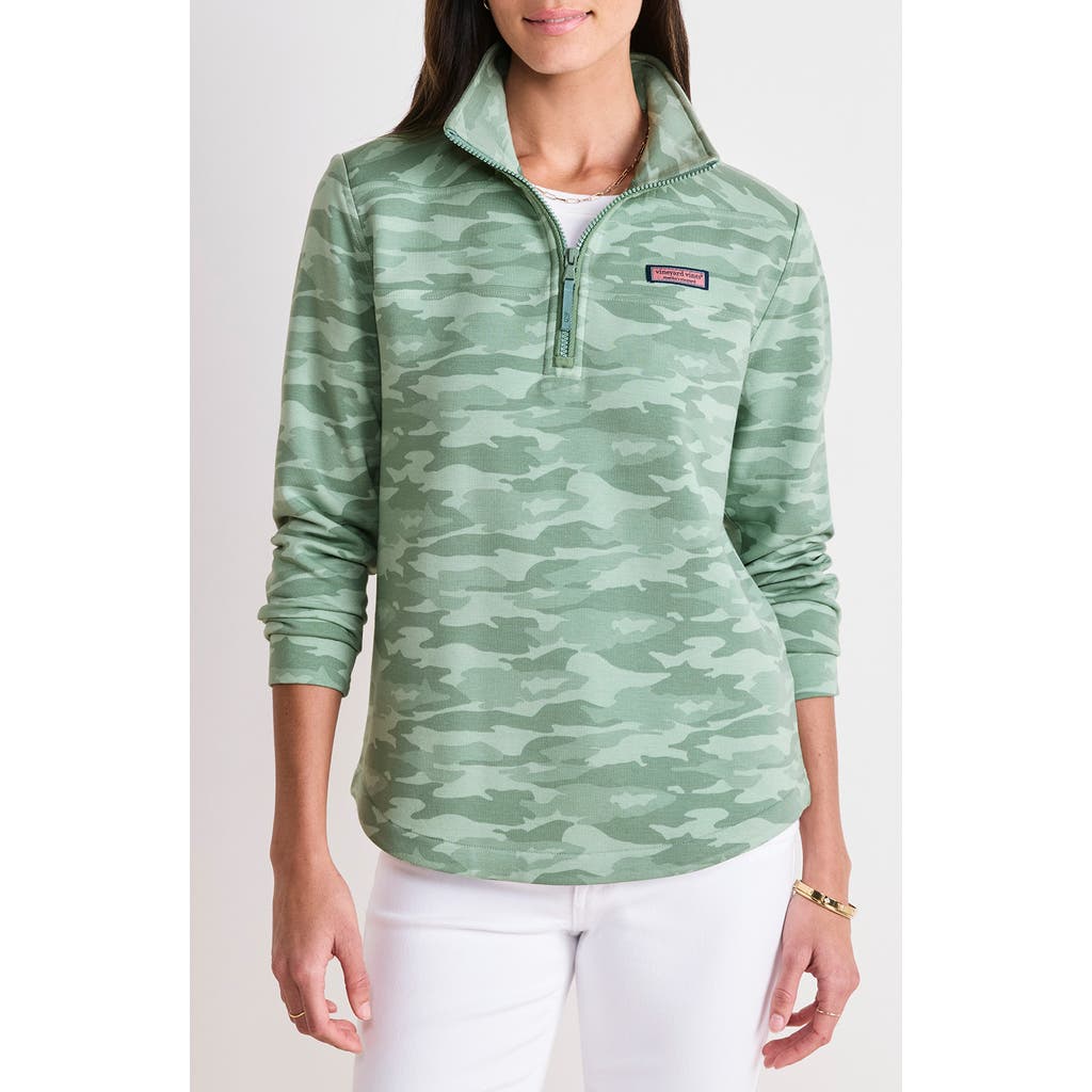 Vineyard Vines Leopard Dreamcloth® Relaxed Shep Quarter Zip Shirt In Green