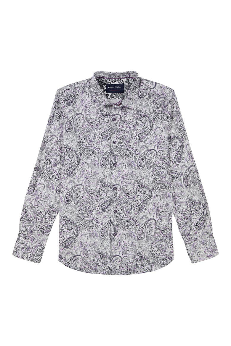 Ibiza Paisley Stretch Button-Up Shirt, Alternate, color, PURPLE