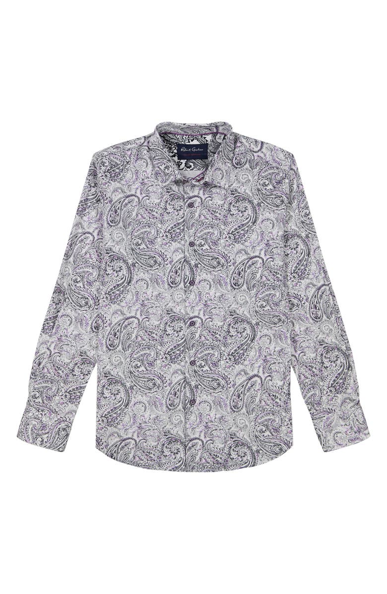 Robert Graham Ibiza Paisley Stretch Button-Up Shirt, Alternate, color, Purple