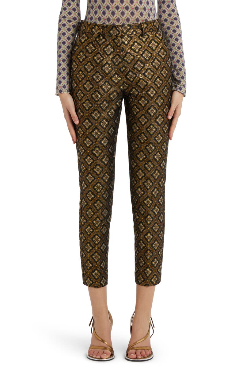 Etro Metallic Floral Jacquard Ankle Pants, Main, color, 