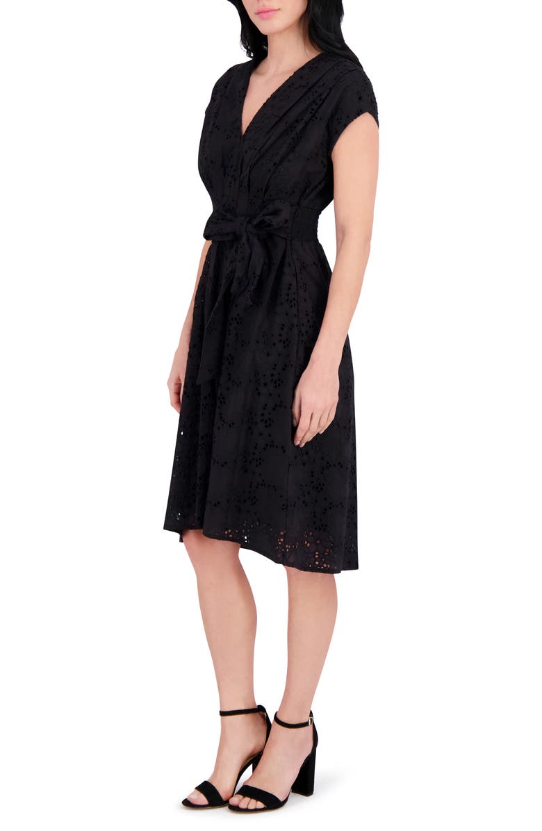 Kensie Eyelet Cotton Dress, Alternate, color, Black