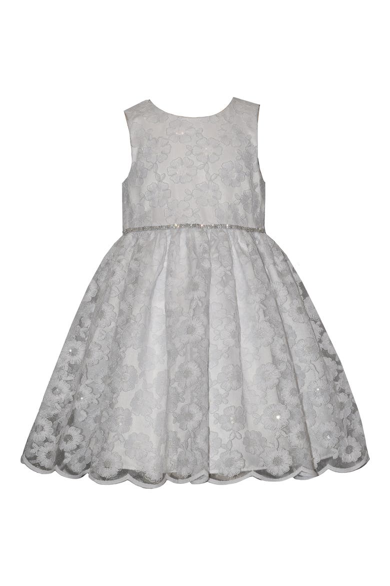 Kids' Embroidered Mesh Overlay Party Dress, Main, color, WHITE